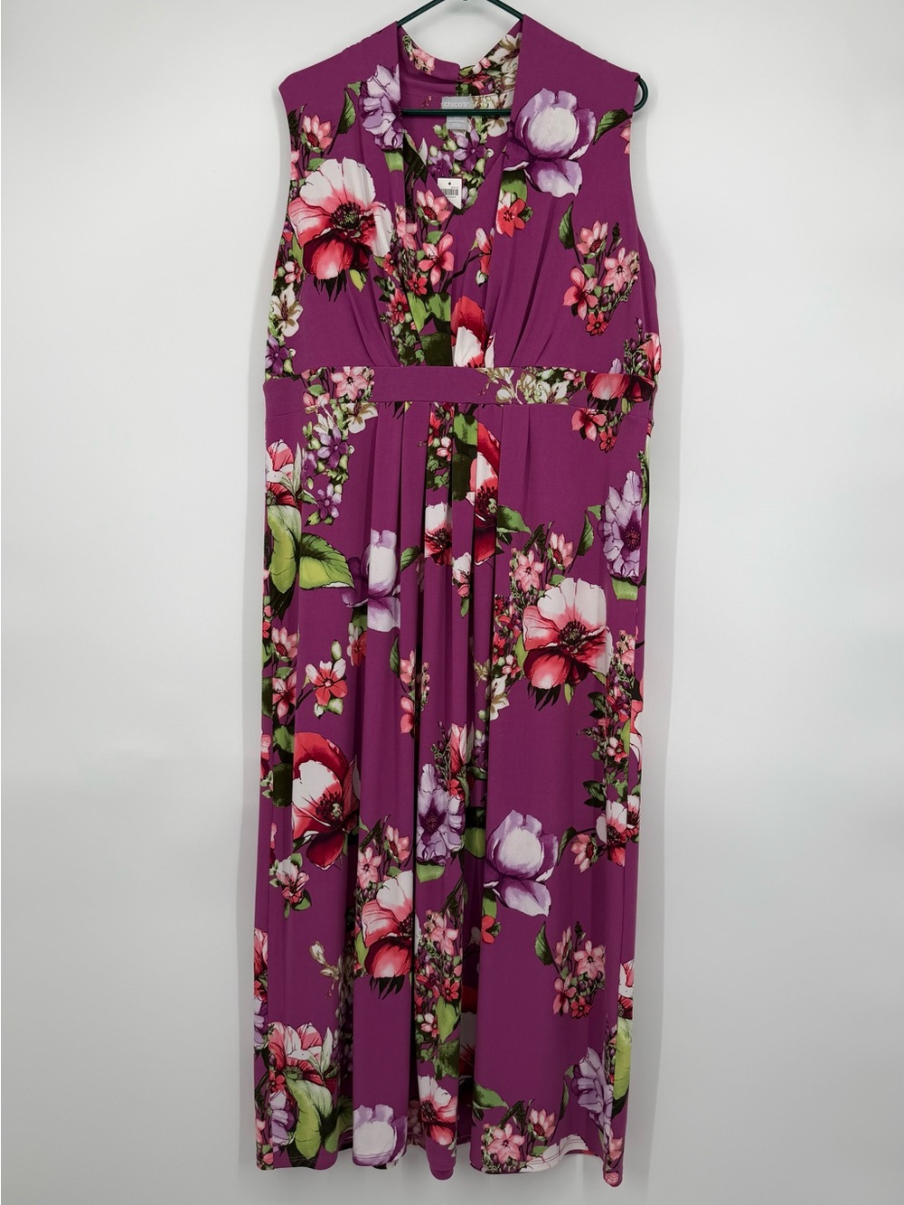 Chicos Floral Maxi Dress Plus Size 3 Petite Mulberry NWT